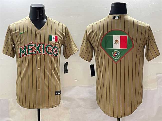 Men%27s Mexico Tan 2023 World Baseball Classic Team Big Logo Stitched Jerseys->miami marlins->MLB Jersey